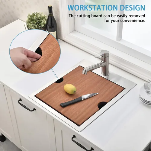 Miniatura 2 de VAPSINT Fregadero de cocina de 21 x 20 pulgadas, fregadero de cocina y bar de 21 pulgadas de montaje superior de acero inoxidable de calibre 16
