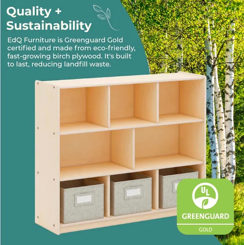 Miniatura 6 de Guidecraft EdQ - Estante de almacenamiento natural con 3 compartimentos de tela: estantería de madera y organizador de juguetes para niños, unidad
