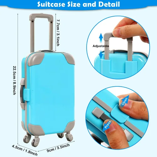 Miniatura 4 de Miunana 28 piezas de ropa y accesorios de viaje, maleta azul para tronco, 2 ropa de muñeca para niña, 1 traje de niño, 8 accesorios de vida, 12