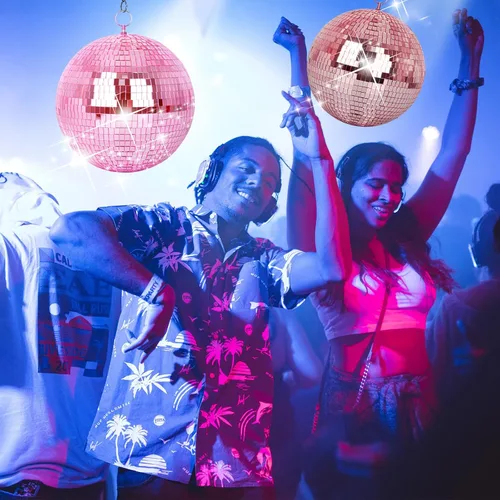 Miniatura 6 de Bola de Espejo, MUZTOP Bola de Discoteca de 10 Pulgadas con Anillo Colgante, Bola de Espejo con Luz para Fiestas de Discoteca DJ Escenario Bodas Rosa