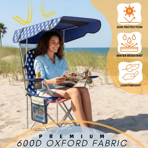 Miniatura 4 de Sillas de Camping Plegables Portátiles con Toldo de Sombra, Silla de Playa para Adultos, Tela Oxford 600D Duradera Resistente a la Intemperie, Silla