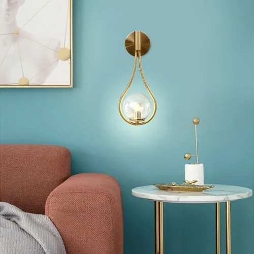 Miniatura 7 de BOKT Juego de 2 apliques de pared de vidrio con globo dorado, luces de tocador modernas de mediados de siglo, lámpara de tocador de baño de vidrio