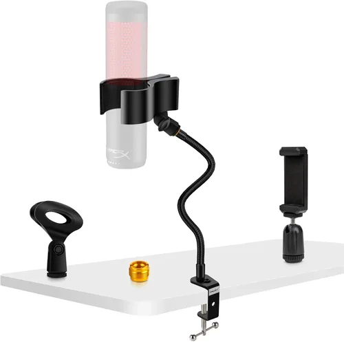 Miniatura 10 de Soporte de micrófono de escritorio de 13 pulgadas flexible con cuello de cisne para micrófono, soporte universal para micrófono/teléfono