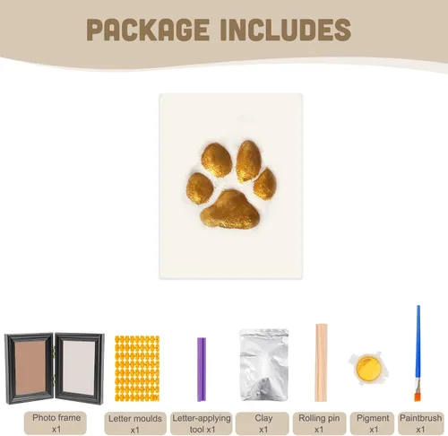 Miniatura 5 de Avont Kit de impresión de patas con marco de fotos y arcilla de impresión, recuerdo de impresión de huellas de patas para perros y gatos, exhibición