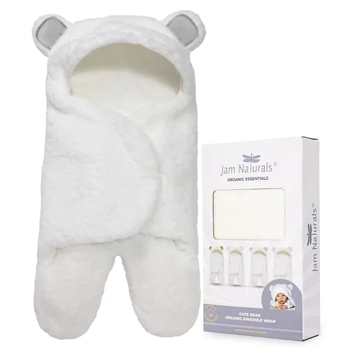 Jam Naturals - Linda manta orgánica envolvente de oso para recién nacido - Manta suave para bebé de género neutro, regalo para registro de bebé Gris
