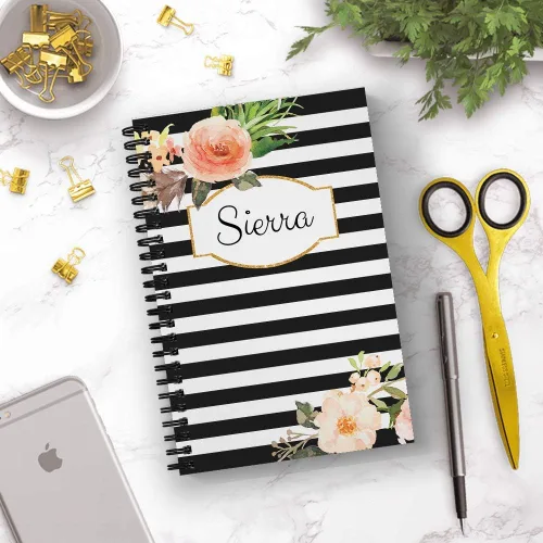 Miniatura 9 de Cuaderno/diario personalizado floral clásico, tapa suave laminada, 120 páginas de su papel seleccionado, coloque espiral plana de alambre.