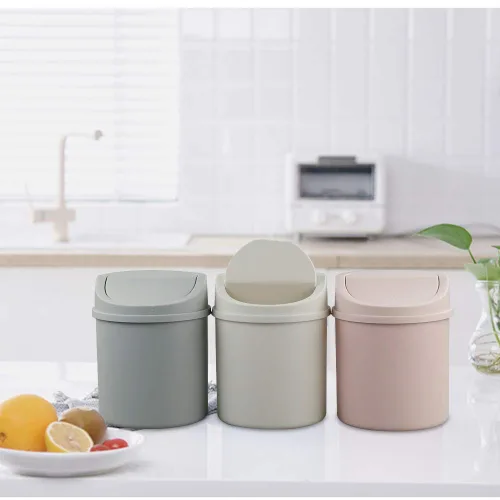 Miniatura 6 de Mini basurero de escritorio de 2 litros con tapa oscilante, cubo de basura pequeño (gris)