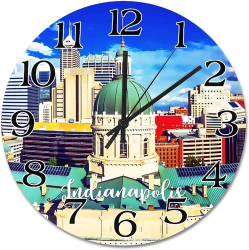 Reloj de paisaje de Indianápolis, Indiana, Estados Unidos, reloj decorativo de viaje, funciona con pilas, 9 pulgadas, silencioso, retro, decoración