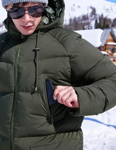 Miniatura 5 de Abrigo largo de invierno con capucha para hombre, chaqueta acolchada cálida resistente al agua para clima frío, parka