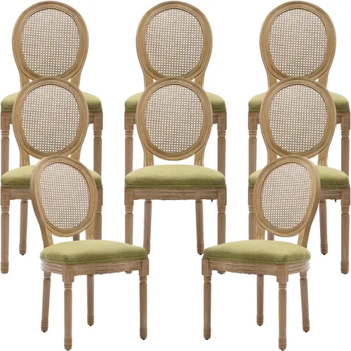 Miniatura 48 de Juego de 2 sillas de comedor de campo francés, sillas de comedor de madera de granja beige, silla de comedor con respaldo tejido con cojín tapizado