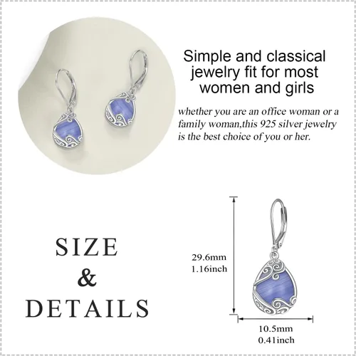 Miniatura 181 de Aretes colgantes con forma de lágrima de filigrana de piedra lunar de plata de ley 925 con cierre de palanca para mujer, regalos de joyería