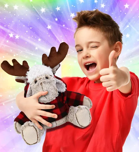 Miniatura 2 de DolliBu Disfraz de alce a cuadros rojos de felpa súper suave – Adorable peluche de alce zoológico con ropa, lindo regalo de vida silvestre, 9