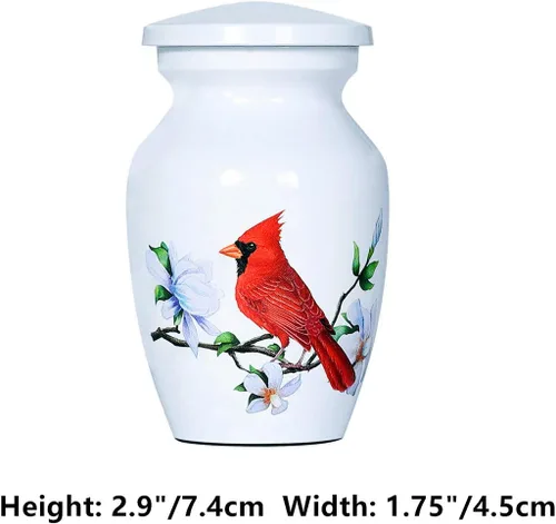 Miniatura 2 de Red Cardinal Bird - Urna de recuerdo pequeña para cenizas humanas o cenizas de mascotas, mini urna de cremación de aluminio para cenizas - Soporte