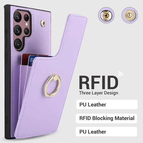 Miniatura 4 de Funda para Samsung Galaxy S22 Ultra con tarjetero para mujeres y niñas (6.8 pulgadas), Galaxy S22 Ultra funda tipo cartera con anillo de rotación