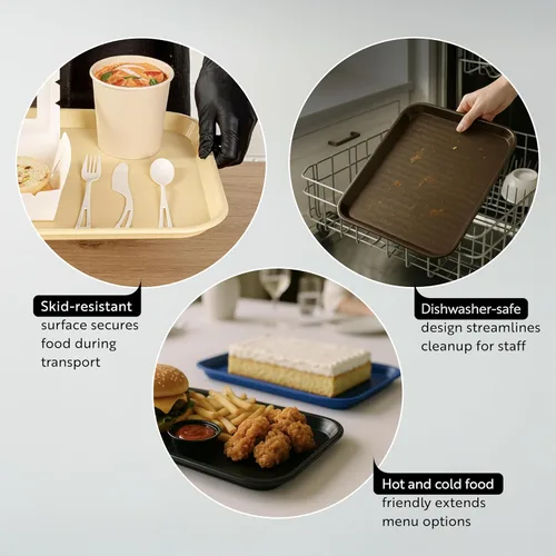 Miniatura 3 de Restaurantware RW Base - Bandejas de comida rápida de 10 x 14 pulgadas, 10 bandejas resistentes para cafetería, bandejas de plástico azul ligeras
