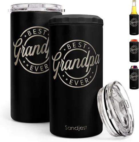 Miniatura 24 de SANDJEST Regalos para Papá Bonito de Bonus - Vaso de 12oz de la Hijastra, el Hijo - Diseño 4 en 1 Vaso de Papá Paso Aislante Enfriador de Latas