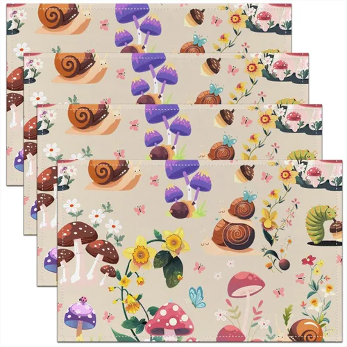 jejeloiu Juego de 4 manteles individuales decorativos de hongos de 18 x 12 pulgadas, manteles individuales de mesa con diseño de hongos de dibujos