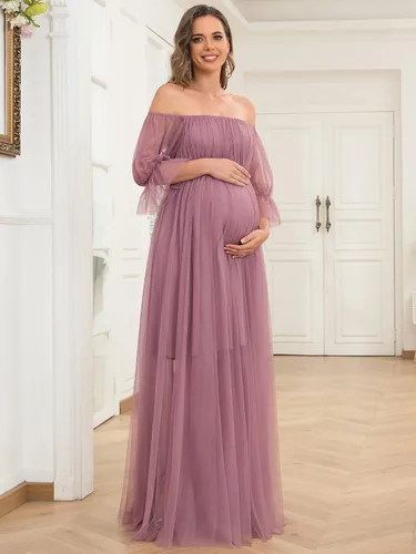 Miniatura 3 de Ever-Pretty Vestido de maternidad de tul con hombros descubiertos para mujer 20862