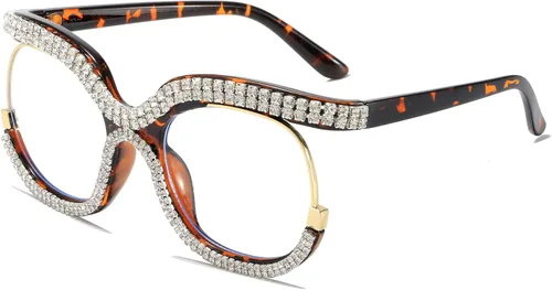 Miniatura 8 de LJCZKA Gafas de bloqueo de luz azul de gran tamaño para mujer, con diamantes de imitación, anti luz azul, lentes de diamante antifatiga ocular