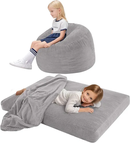 Miniatura 23 de COMAX Silla Puf para Niños que se Convierte en Cama Puf, Silla Puf de Pana para Niños y Niñas para Dormir, Pufs Perezosos para Niños con Relleno
