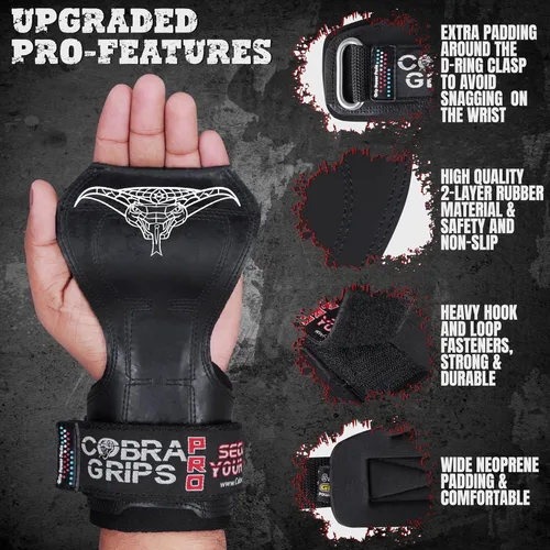 Miniatura 3 de Cobra Grips Weight Lifting Gloves with Adjustable Neoprene Padded Wrist Wraps - Heavy Duty Alternative to Power Lifting Hooks for Deadlifts
