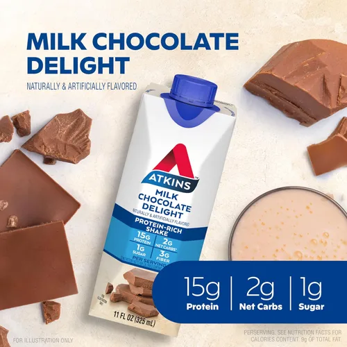 Miniatura 3 de Atkins Milk Chocolate Delight Protein Shake & Café au Lait - Batido de proteína de café helado, 0.55 onzas de proteína, bajo glucémico, 0.11 onzas