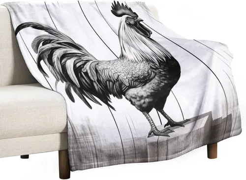 Miniatura 30 de Manta de microfibra suave y acogedora con diseño de gallo rústico en blanco y negro, suave y acogedora manta de microfibra para sofá, cama, oficina