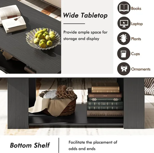 Miniatura 6 de Tangkula Mesa auxiliar de 2 niveles, moderna mesa de cóctel rectangular con 5 patas de soporte, muebles de sala de estar con acento de madera, mesa