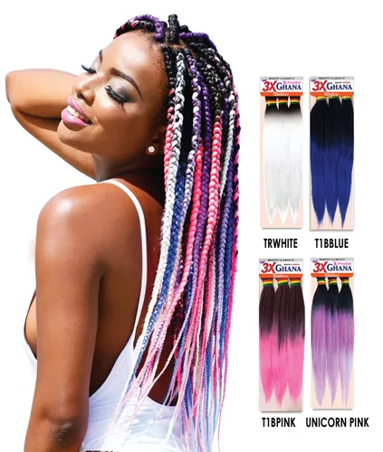 Miniatura 5 de REALISTIC - Paquete múltiple. Trenzas preestiradas X-Pression 3X Ghana de 60 pulgadas 100% Kanekalon Fácil de trenzar, sin nudos, alimentación