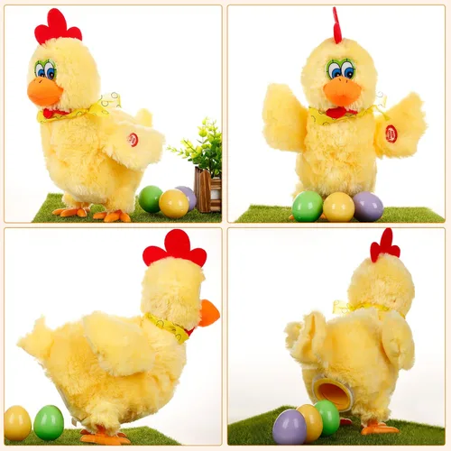 Miniatura 7 de SOMOYA Pollo Poner Huevo Juguetes Animal Juguete Eléctrico Peluche Loco Juguete Bailando con Sonido Música Juguetes de Pascua Amarillo
