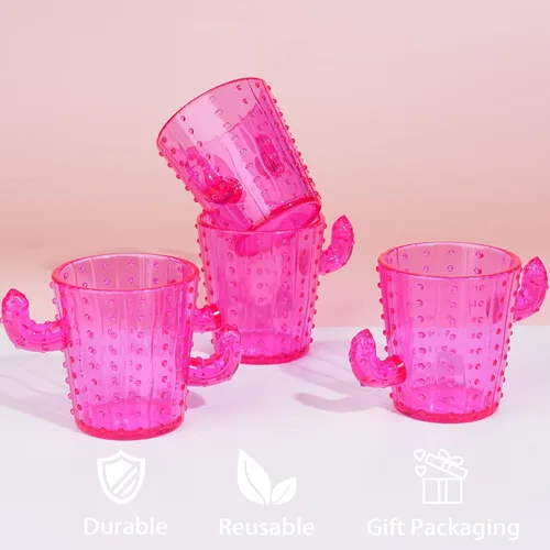 Miniatura 3 de ZZYFGH Vasos de chupito de cactus de plástico (juego de 12), 2 onzas, lindos vasos de tequila de cactus rosa para occidental, despedida de soltera