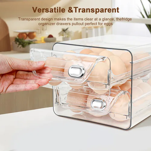 Miniatura 6 de Soporte para huevos para refrigerador de 24, organizador de huevos transparente apilable de 2 capas, contenedor de huevos para refrigerador