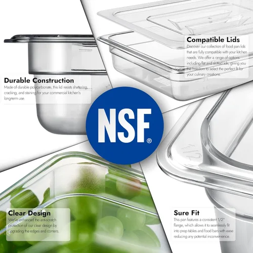 Miniatura 5 de CURTA Paquete de 6 bandejas de comida NSF, tamaño medio de 2 1/2 pulgadas de profundidad, plástico de policarbonato comercial transparente apto