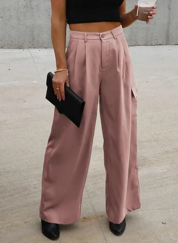 Miniatura 2 de Dokotoo - Pantalones cargo de cintura alta y pierna ancha para mujer, pantalones holgados de trabajo casuales con 4 bolsillos