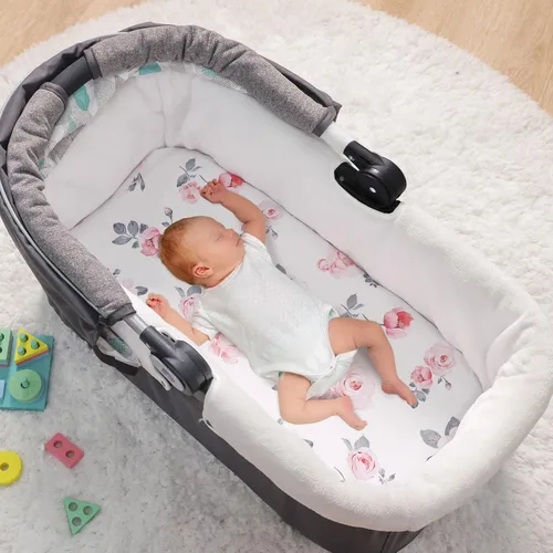 Miniatura 2 de PHF 3 paquetes de sábanas de cuna suaves, sábanas bajeras florales rosa transpirables y cómodas para niñas, ajuste universal sin deslizamiento