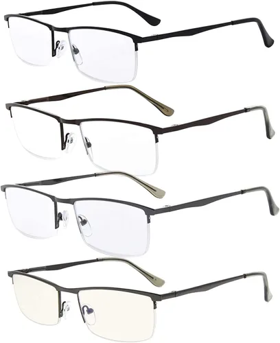 Eyekepper Paquete de 4 lentes de lectura de calidad de medio borde con bisagras de resorte, incluye lectores de computadora para mujeres y hombres