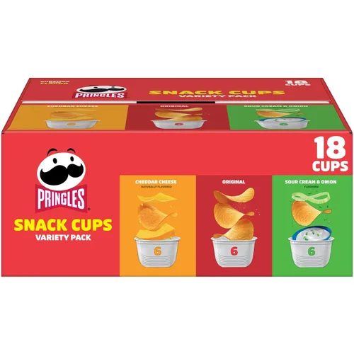 Pringles Papas fritas de patata, aperitivos para el almuerzo, tazas de aperitivos, paquete variado, caja de 12.9 onzas (18 tazas)