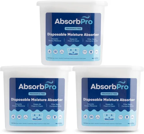Miniatura 8 de Absorb Pro - Recipiente Absorbedor de Humedad con Carbón Activado - Paquete de 3 - Caja Eliminadora de Olores Desechable de 18 oz y Deshumidificador