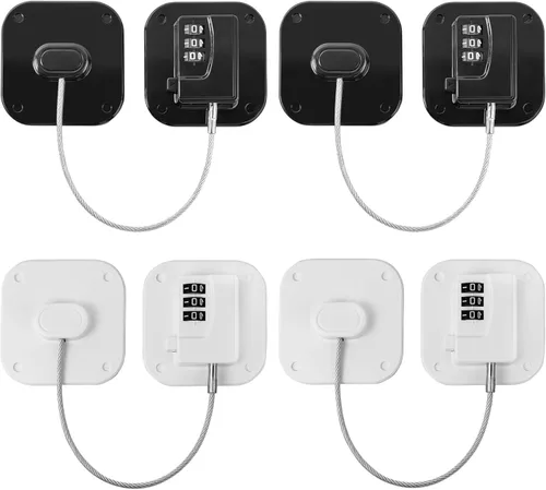 Miniatura 16 de Cerradura de refrigerador, cerradura de combinación resistente para congelador y armarios, fácil de instalar, no necesita llaves, pestillo de Negro