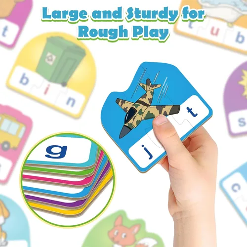 Miniatura 5 de Tarjetas de rompecabezas CVC para niños, juguetes de terapia del habla para niños pequeños, rompecabezas de palabras de 3 letras, juego de lectura