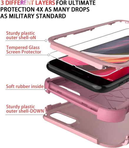 Miniatura 6 de Diverbox Funda diseñada para iPhone SE con protector de pantalla, resistente a los golpes, resistente a los golpes, para Apple iPhone SE Phone Rosado