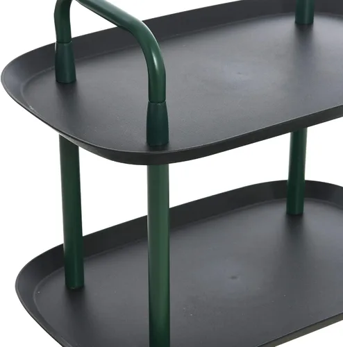 Miniatura 6 de Main + Mesa Carrito moderno de plástico y metal de 2 niveles, negro y verde oscuro