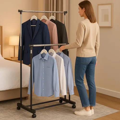 Miniatura 2 de Perchero resistente con ruedas resistentes, capacidad de carga de 450 libras, estante antideslizante de metal ajustable para colgar ropa