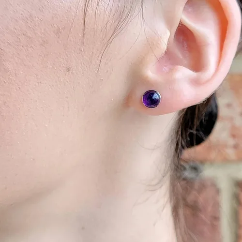 Miniatura 53 de Pendientes naturales de 0.236 in con chapado en oro blanco sobre plata de ley, bisel cabujón de piedras preciosas regalo de joyería para ella