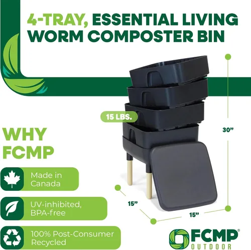 Miniatura 4 de FCMP Outdoor - The Essential Living Composter, contenedor de 4 bandejas para vermicompostador, color negro