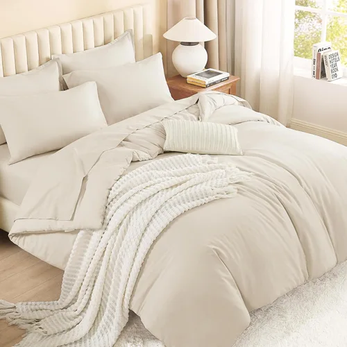 Litanika Cama en una Bolsa King Beige - Juego de Ropa de Cama de 7 Piezas Tamaño King, Juego de Edredón de Cama, Juego de Edredón con Edredón, 02 -