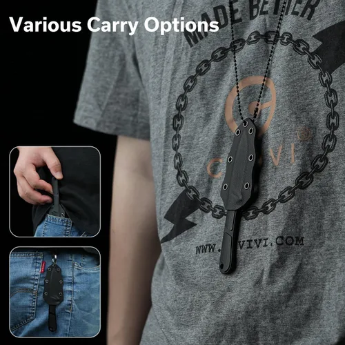 Miniatura 3 de CIVIVI Mini Elementum Cuchillo de hoja fija con una funda Kydex y una cadena para transporte de cuello EDC, pequeño cuchillo esqueletizado de espiga