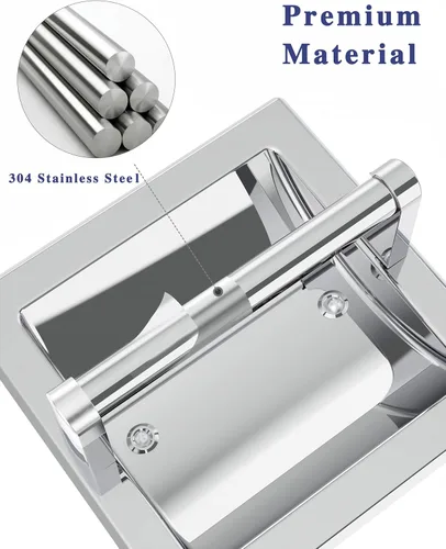 Miniatura 2 de Soporte para papel higiénico empotrado de cromo pulido, soporte de papel higiénico para montaje en pared de baño con pivote empotrado incluye cromado