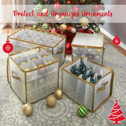 Miniatura 4 de Simplify Organizador de adornos de 27 unidades Dorado Capacidad para 27 adornos Almacenamiento de Navidad Peso ligero Dimensiones: 12.2 x