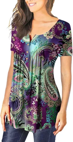 Miniatura 3 de Womens Tops Hide Belly Tunic 2023 Summer Short Sleeve T Shirts Cute Flowy Henley Tshirt Casual Dressy Blouses For Leggings